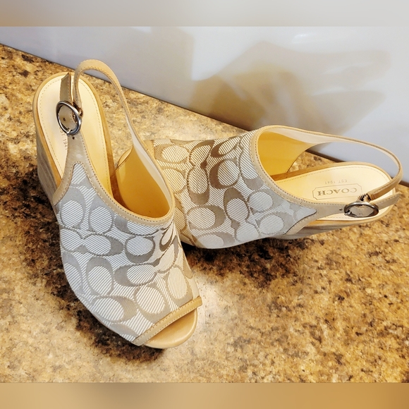 Coach Shoes - Coach Janet Signature Tan Light Khaki Sand Wedge Sandals A8186 Size 7.5 Women's